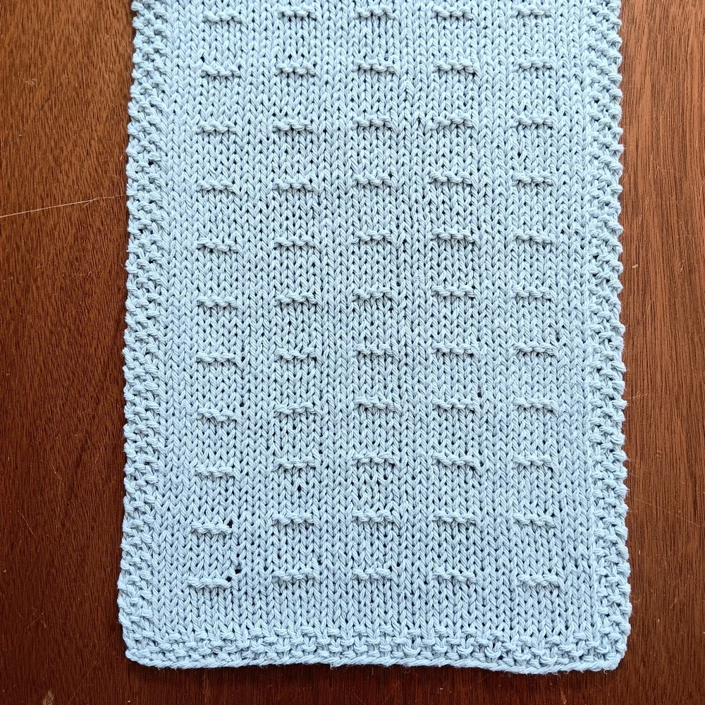 Hand Crafted Hand Knit Light Silver Gray Textured Dash Stripe Cotton Hand Towel